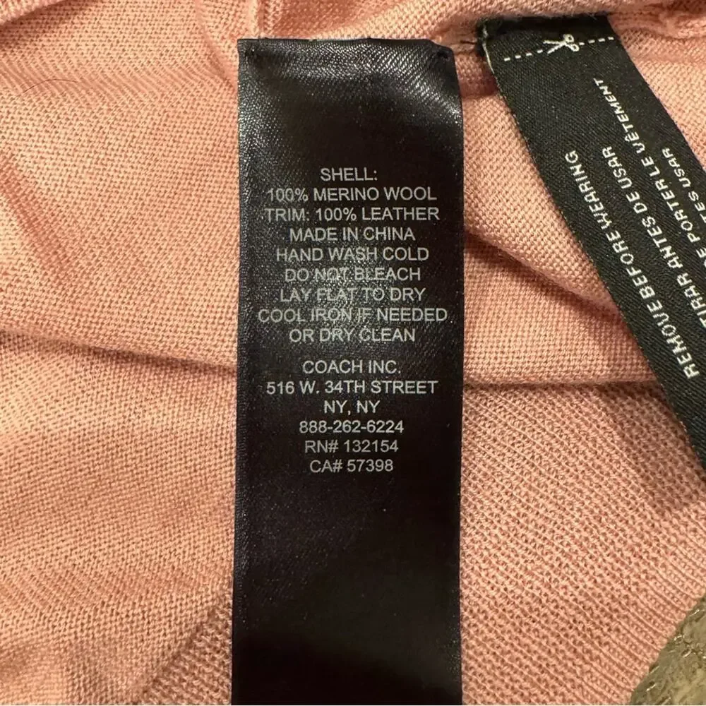 NWT FLAWED Coach Merino Wool Zip Back Deco Pink Crew Sweater Size Large